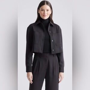 Quince Stretch Crepe Cropped Jacket Long Sleeve Black Small